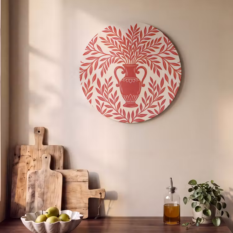 Vaas - Planten - Decoratie - Abstract - Rood Akoestische PET Vilt - Rond klein -sfeer2