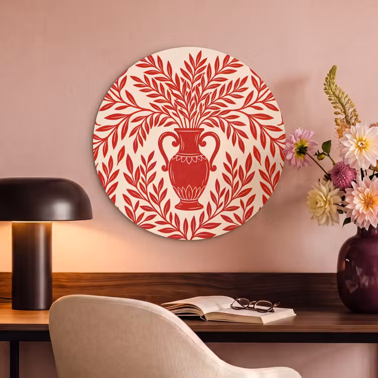 Vaas - Planten - Decoratie - Abstract - Rood Akoestische PET Vilt - Rond klein -sfeer3