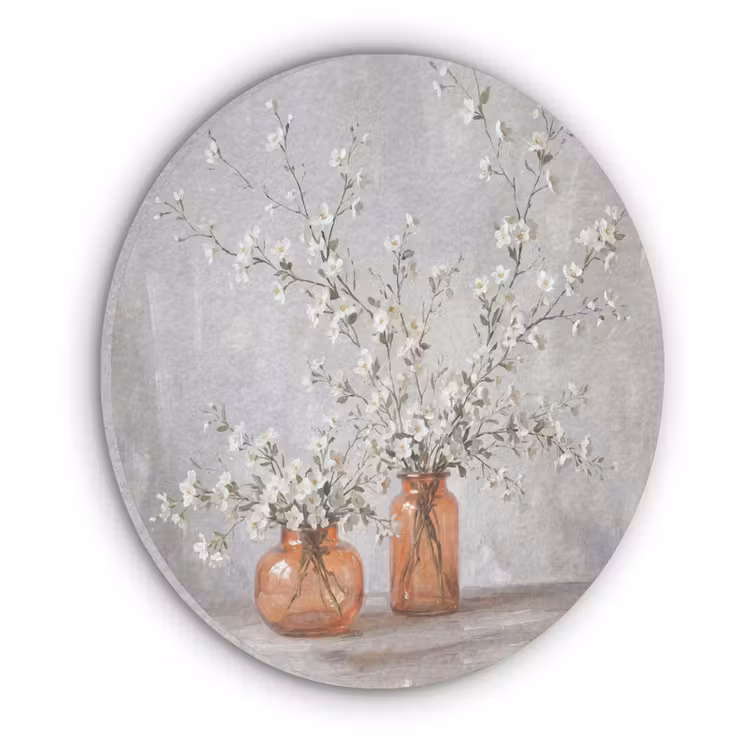 Vazen - Bloemen - Oranje Akoestische PET Vilt - Rond klein -3d