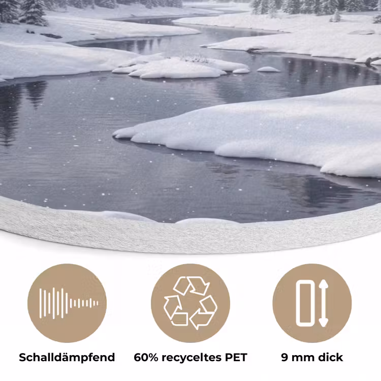 Sneeuwlandschap - Bergen - Rivier - Winter Akoestische PET Vilt - Rond klein -closeup_DE