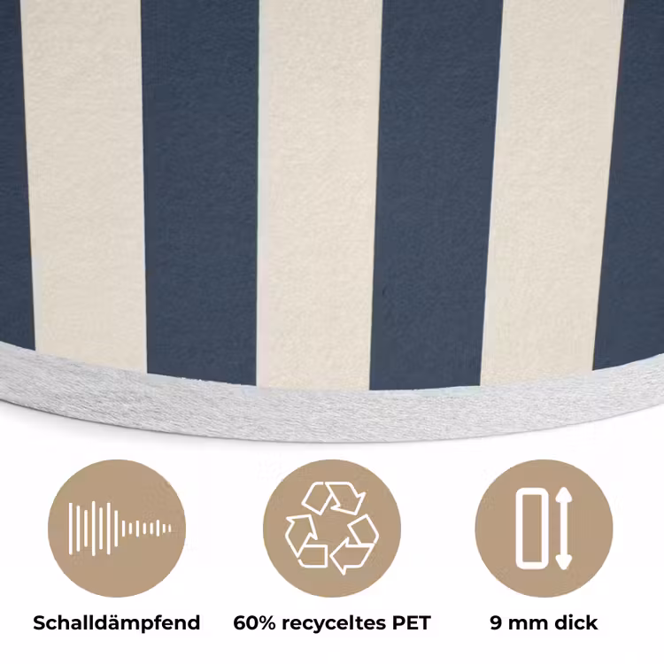 Verticale strepen - Blauw - Crème Akoestische PET Vilt - Rond klein 838 -closeup_DE