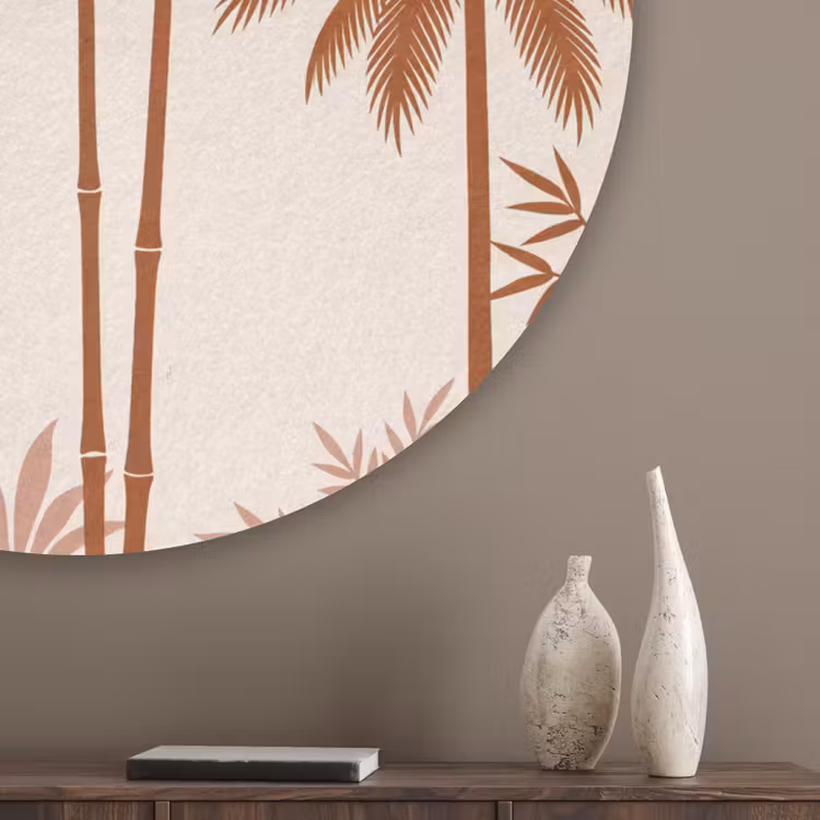 Vogel - Boom - Tropisch - Minimalistisch - Bruin Akoestische PET Vilt - Rond klein -sfeer5_closeup