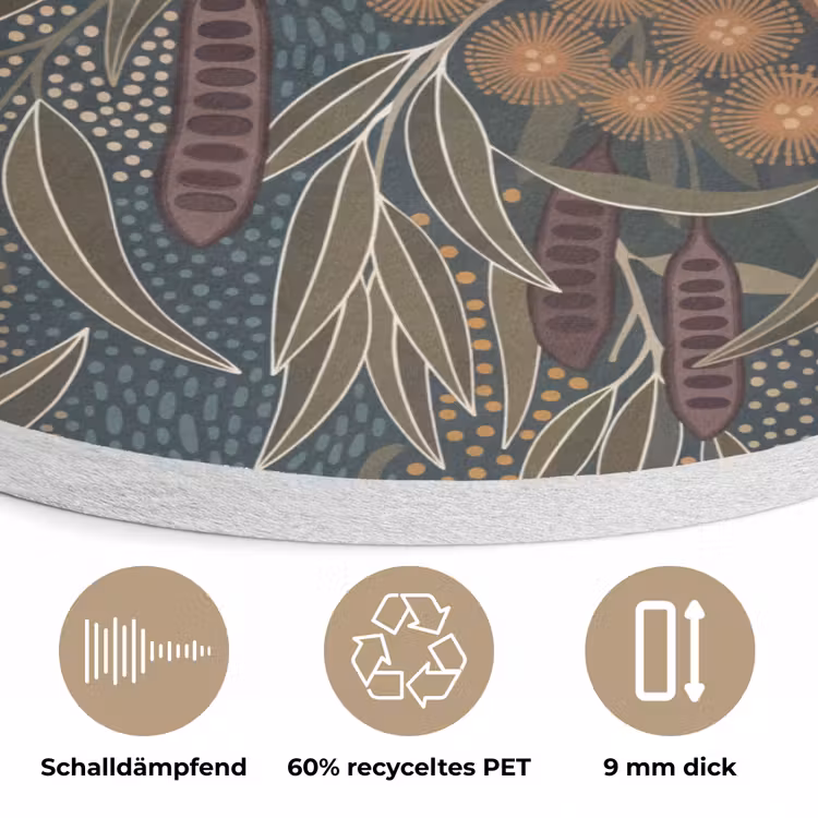 Vogel - Bladeren - Natuur - Illustratie - Groen Akoestische PET Vilt - Rond klein -closeup_DE