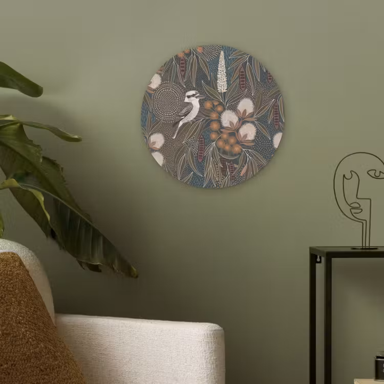 Vogel - Bladeren - Natuur - Illustratie - Groen Akoestische PET Vilt - Rond klein -sfeer2