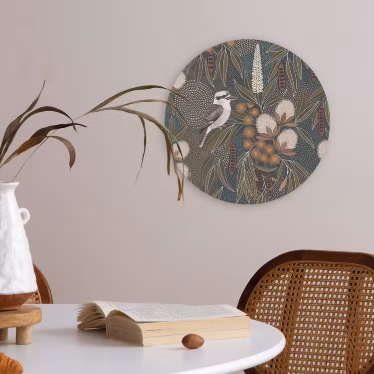 Vogel - Bladeren - Natuur - Illustratie - Groen Akoestische PET Vilt - Rond klein -sfeer3