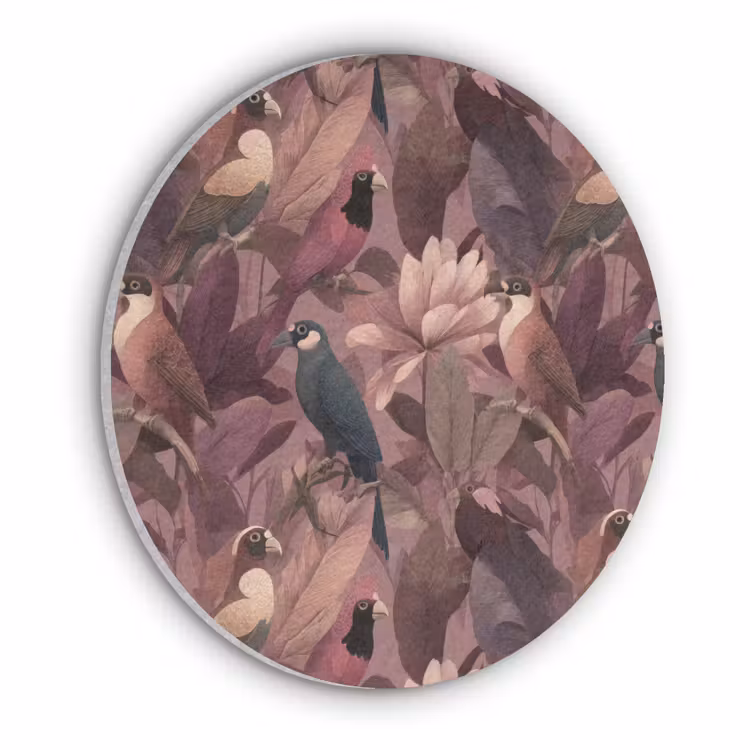 Vogels - Bladeren - Roze Akoestische PET Vilt - Rond klein 838 -3d