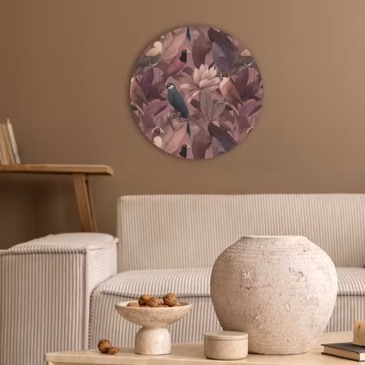 Vogels - Bladeren - Roze Akoestische PET Vilt - Rond klein 838 -sfeer1