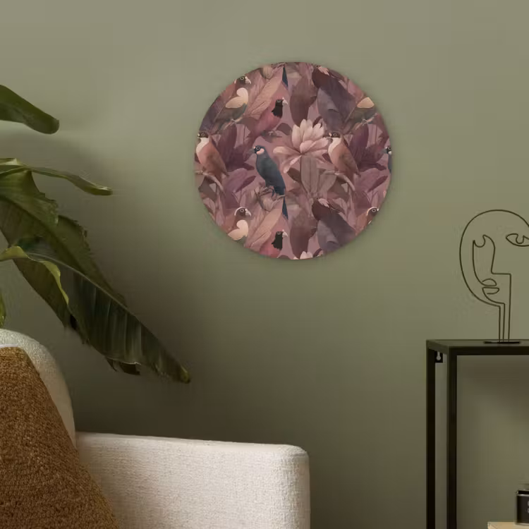 Vogels - Bladeren - Roze Akoestische PET Vilt - Rond klein 838 -sfeer2