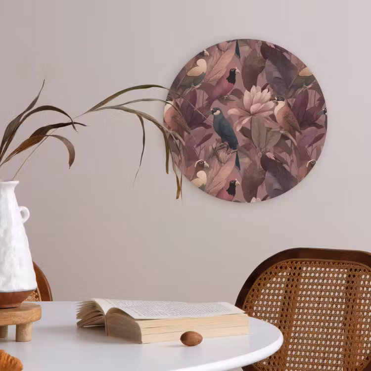 Vogels - Bladeren - Roze Akoestische PET Vilt - Rond klein 838 -sfeer3
