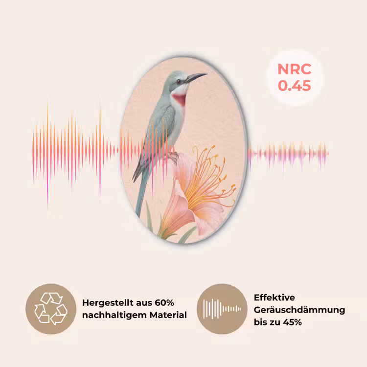Vogel - Bloem - Natuur - Roze Akoestische PET Vilt - Rond klein -USP_DE