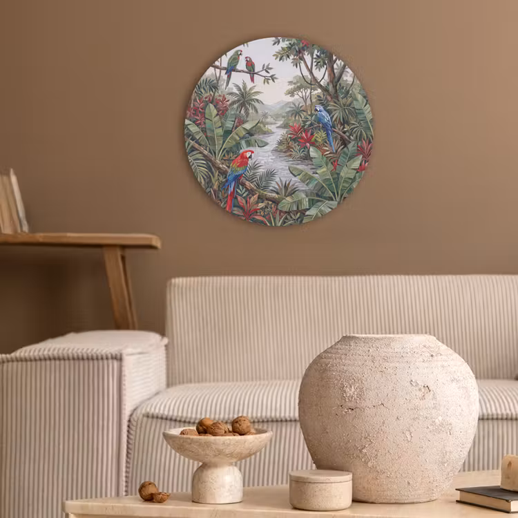 Vogel - Jungle - Natuur - Mozaïek - Groen Akoestische PET Vilt - Rond klein -sfeer1