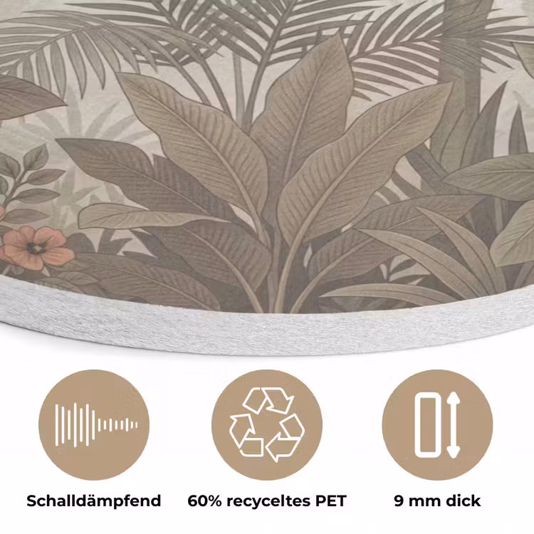 Vogel - Jungle - Tropisch - Illustratie - Groen Akoestische PET Vilt - Rond klein -closeup_DE
