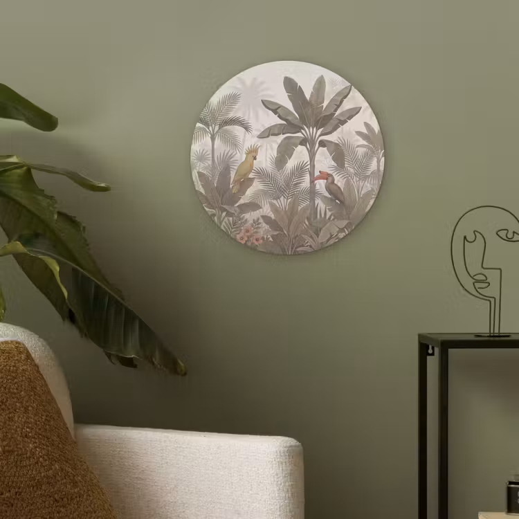 Vogel - Jungle - Tropisch - Illustratie - Groen Akoestische PET Vilt - Rond klein -sfeer2