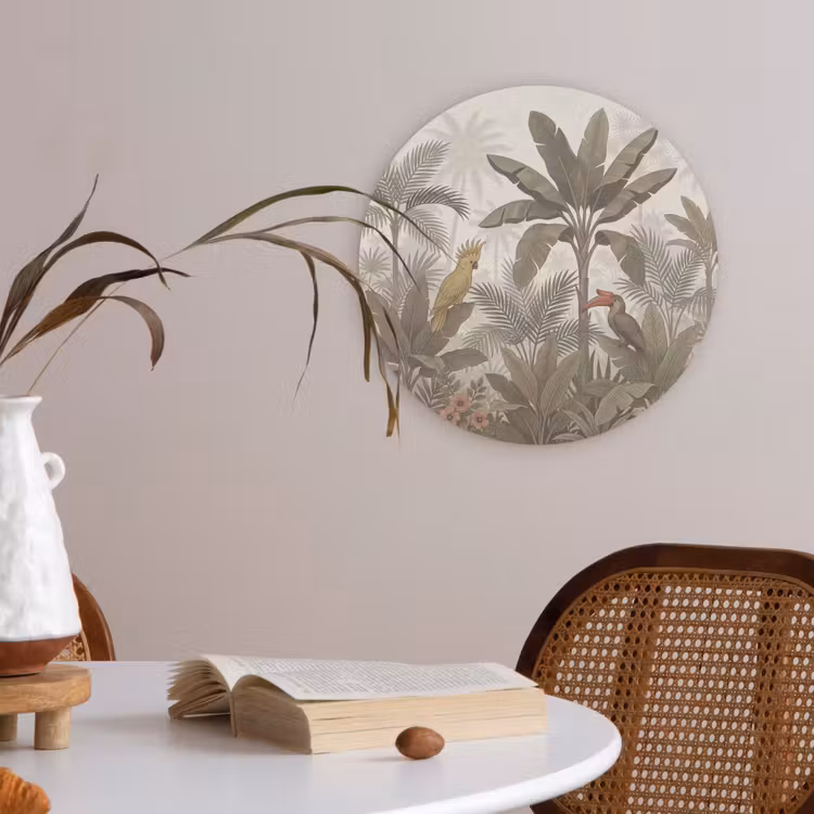 Vogel - Jungle - Tropisch - Illustratie - Groen Akoestische PET Vilt - Rond klein -sfeer3