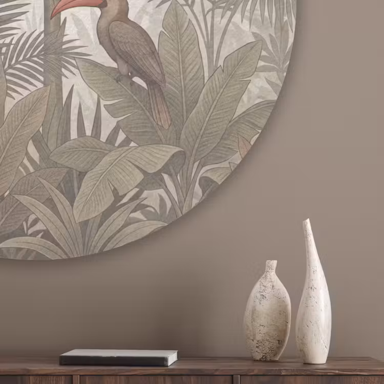 Vogel - Jungle - Tropisch - Illustratie - Groen Akoestische PET Vilt - Rond klein -sfeer5_closeup