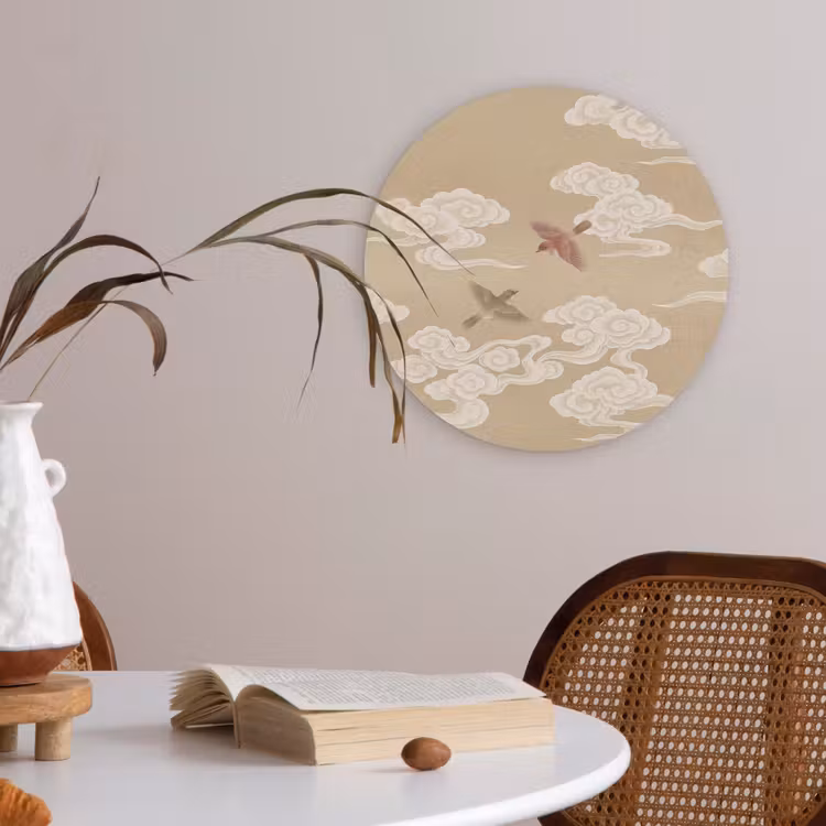 Vogels - Vliegen - Beige Akoestische PET Vilt - Rond klein -sfeer3