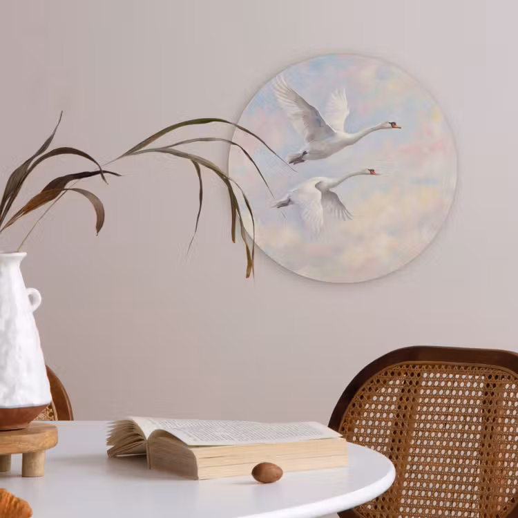 Vogel - Vliegend - Lucht - Modern - Pastel Akoestische PET Vilt - Rond klein -sfeer3