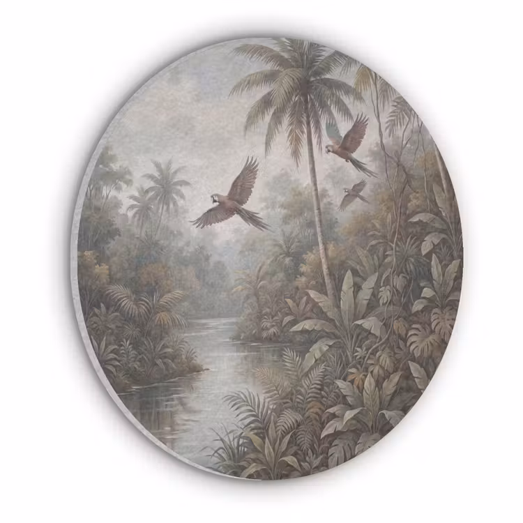 Vogel - Vliegend - Tropisch - Landschap - Klassiek Akoestische PET Vilt - Rond klein -3d