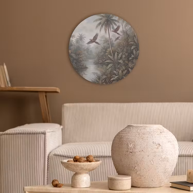 Vogel - Vliegend - Tropisch - Landschap - Klassiek Akoestische PET Vilt - Rond klein -sfeer1