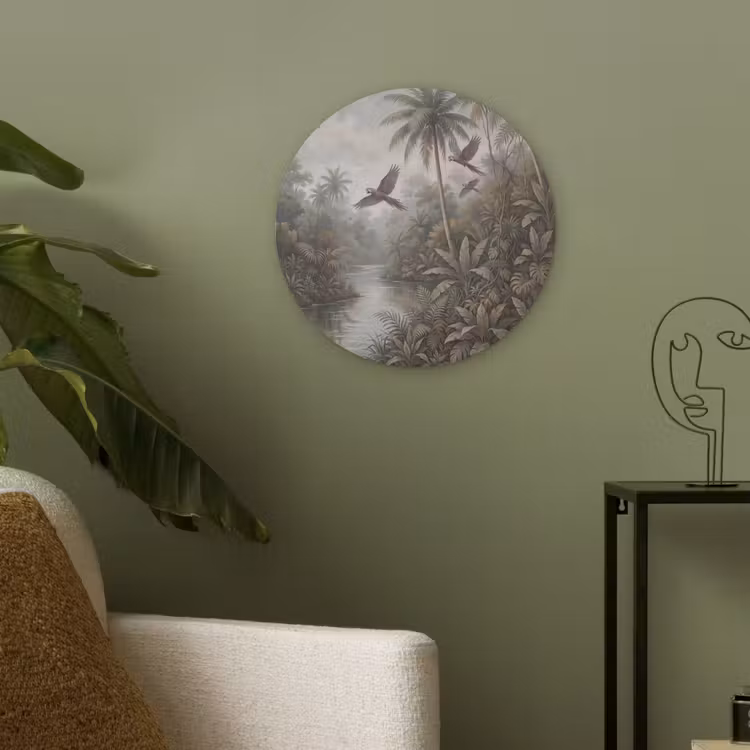 Vogel - Vliegend - Tropisch - Landschap - Klassiek Akoestische PET Vilt - Rond klein -sfeer2