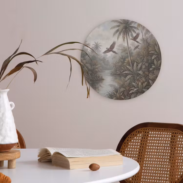 Vogel - Vliegend - Tropisch - Landschap - Klassiek Akoestische PET Vilt - Rond klein -sfeer3