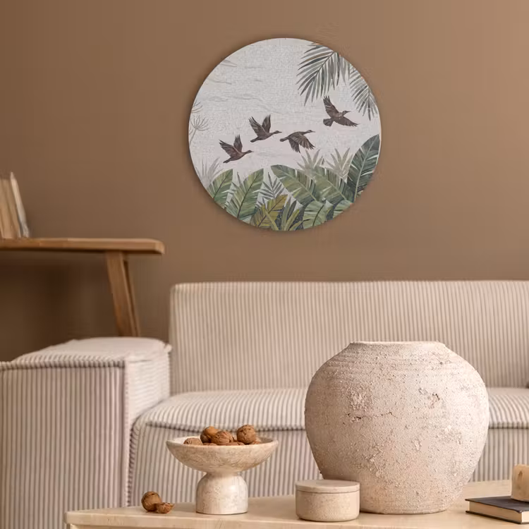 Vogel - Vliegend - Tropisch - Mozaïek - Groen Akoestische PET Vilt - Rond klein -sfeer1
