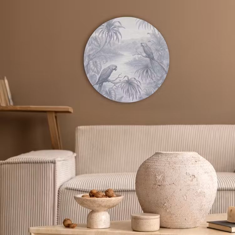 Vogel - Rivier - Tropisch - Illustratie - Blauw Akoestische PET Vilt - Rond klein -sfeer1