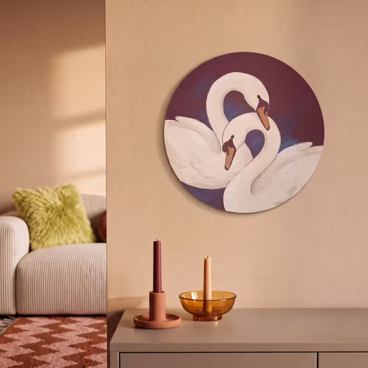 Vogel - Koppel - Liefde - Abstract - Wit Akoestische PET Vilt - Rond klein -sfeer1