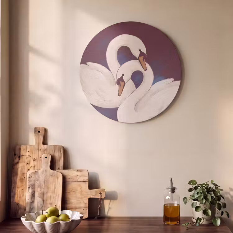 Vogel - Koppel - Liefde - Abstract - Wit Akoestische PET Vilt - Rond klein -sfeer2