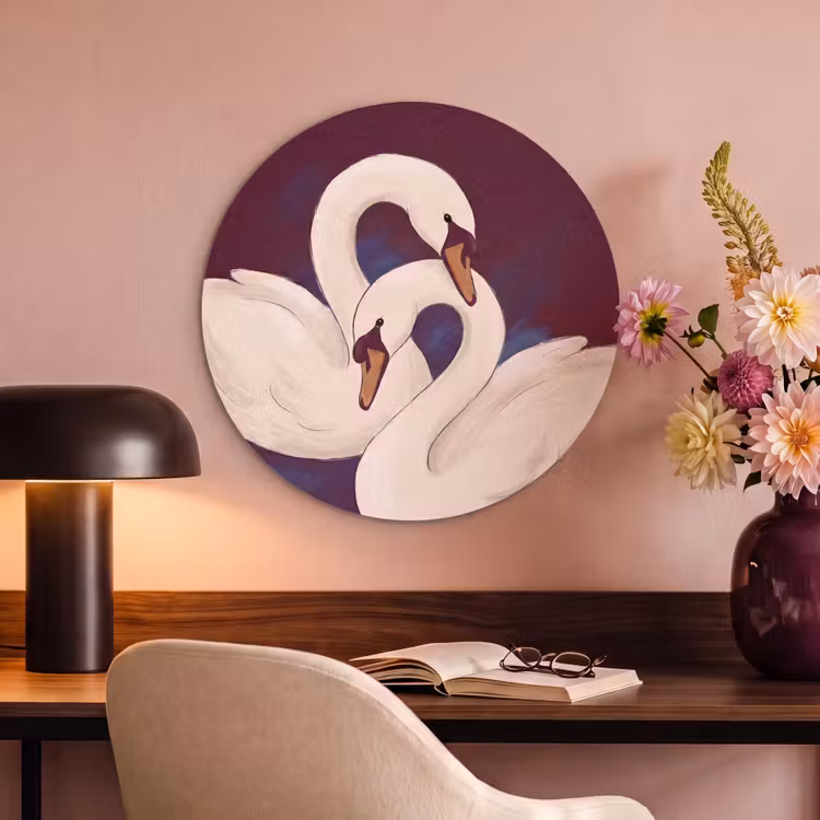 Vogel - Koppel - Liefde - Abstract - Wit Akoestische PET Vilt - Rond klein -sfeer3
