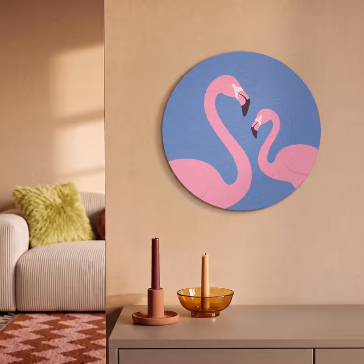 Vogel - Paar - Dieren - Modern - Roze Akoestische PET Vilt - Rond klein -sfeer1