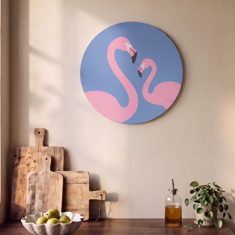 Vogel - Paar - Dieren - Modern - Roze Akoestische PET Vilt - Rond klein -sfeer2