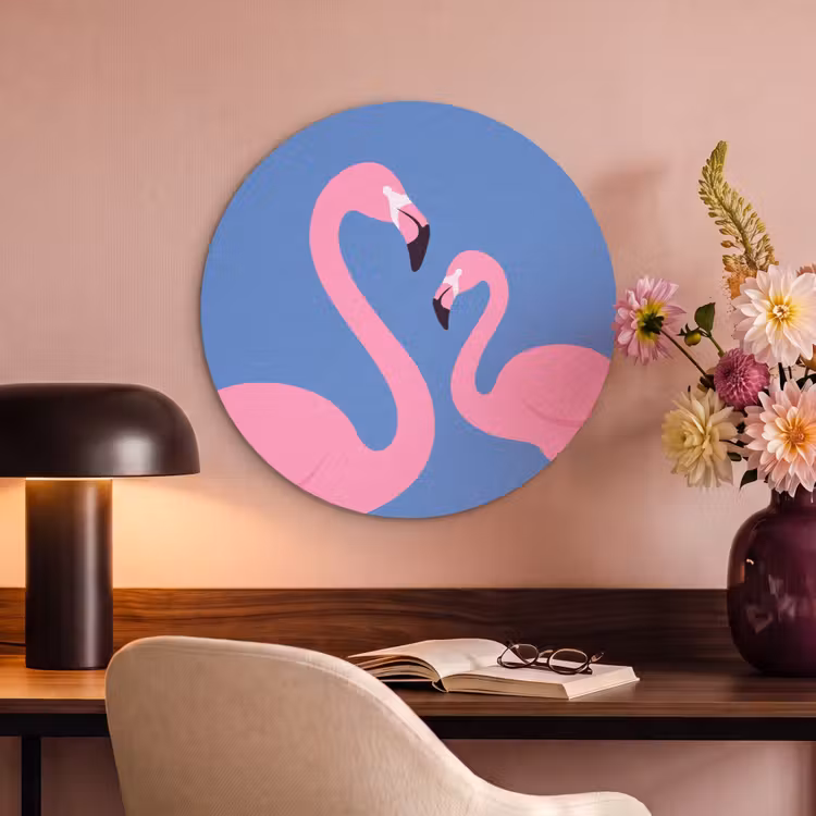 Vogel - Paar - Dieren - Modern - Roze Akoestische PET Vilt - Rond klein -sfeer3