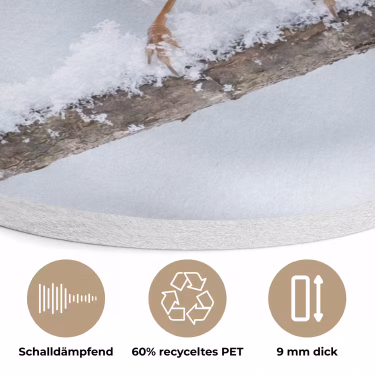 Vogeltje - Sneeuw - Tak - Winter - Zacht Akoestische PET Vilt - Rond klein -closeup_DE