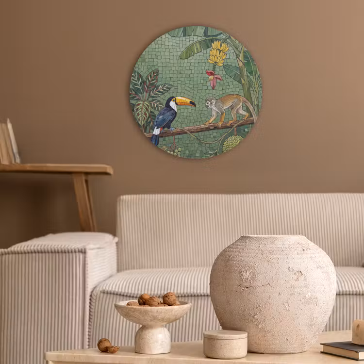 Vogel - Dier - Jungle - Mozaïek - Natuur Akoestische PET Vilt - Rond klein -sfeer1