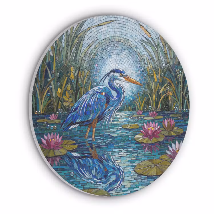 Vogel - Water - Natuur - Abstract - Blauw Akoestische PET Vilt - Rond klein -3d