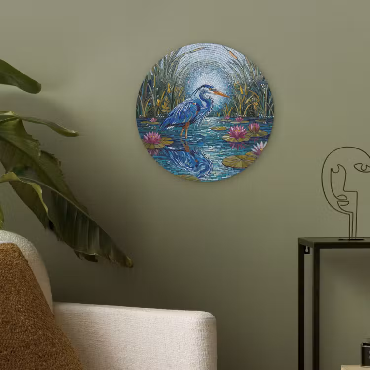 Vogel - Water - Natuur - Abstract - Blauw Akoestische PET Vilt - Rond klein -sfeer2