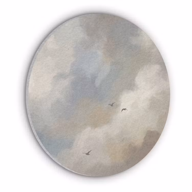 Vogel - Wolken - Natuur - Modern - Grijs Akoestische PET Vilt - Rond klein -3d