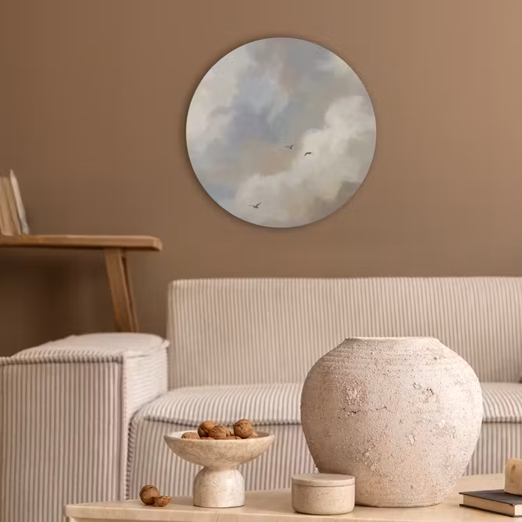 Vogel - Wolken - Natuur - Modern - Grijs Akoestische PET Vilt - Rond klein -sfeer1
