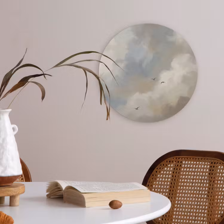 Vogel - Wolken - Natuur - Modern - Grijs Akoestische PET Vilt - Rond klein -sfeer3