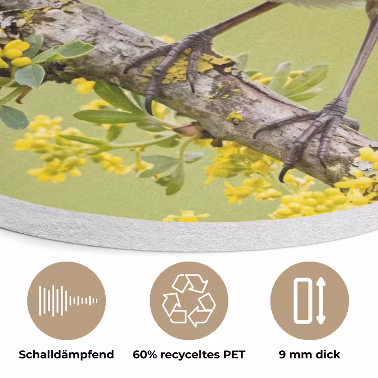 Vogel - Tak - Natuur - Kleurrijk Akoestische PET Vilt - Rond klein -closeup_DE