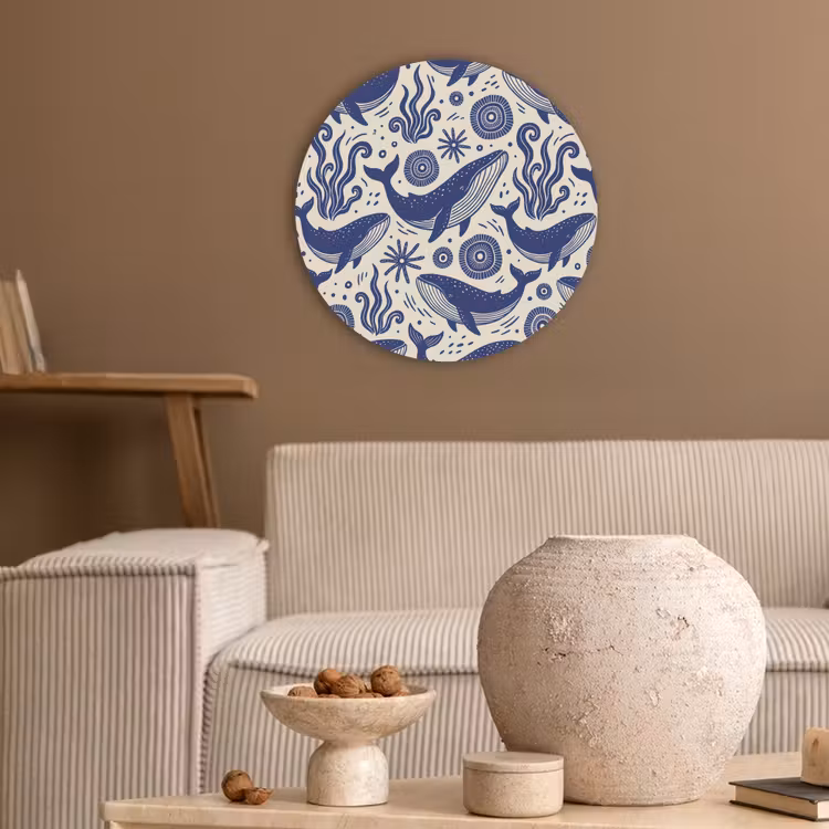 Walvis - Onderwater - Dieren - Abstract - Blauw Akoestische PET Vilt - Rond klein -sfeer1