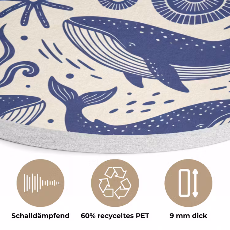 Walvis - Onderwater - Dieren - Abstract - Blauw Akoestische PET Vilt - Rond klein -closeup_DE