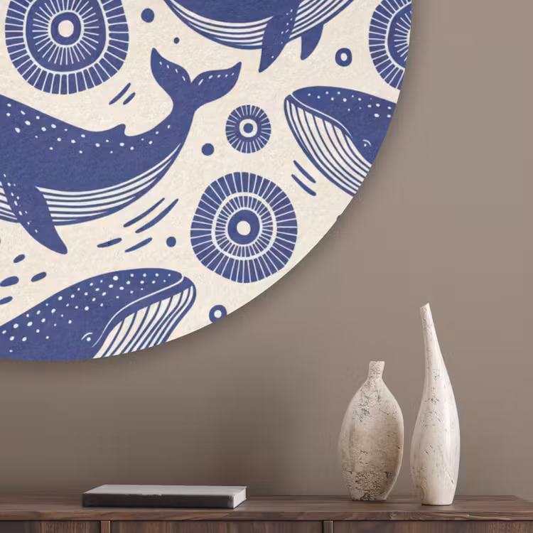 Walvis - Onderwater - Dieren - Abstract - Blauw Akoestische PET Vilt - Rond klein -sfeer5_closeup