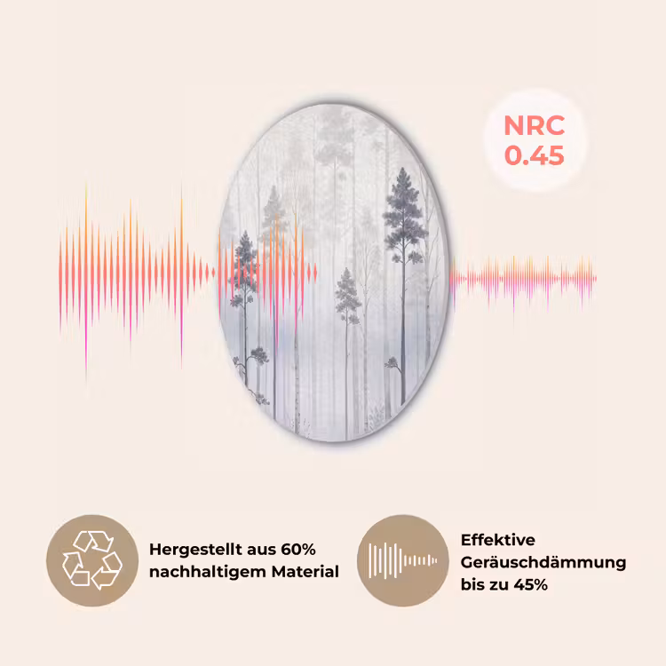 Bos - Bomen - Mist - Natuur - Illustratie - Grijs Akoestische PET Vilt - Rond klein -USP_DE