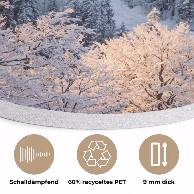 Bos - Bergen - Goud - Winter - Warm Akoestische PET Vilt - Rond klein -closeup_DE