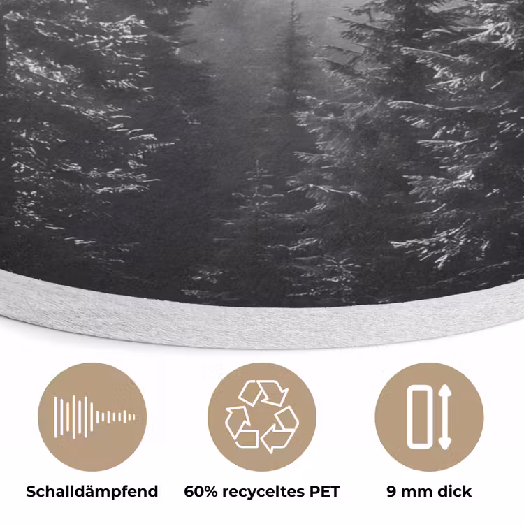 Bos - Mist - Winter - Monochroom - Natuur Akoestische PET Vilt - Rond klein -closeup_DE