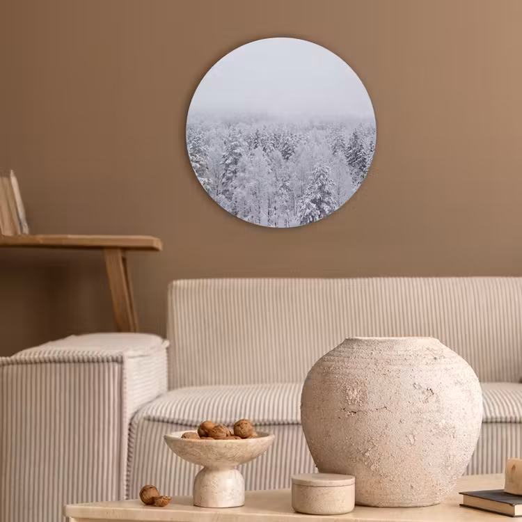 Bos - Sneeuw - Winter - Natuur - Wit Akoestische PET Vilt - Rond klein -sfeer1