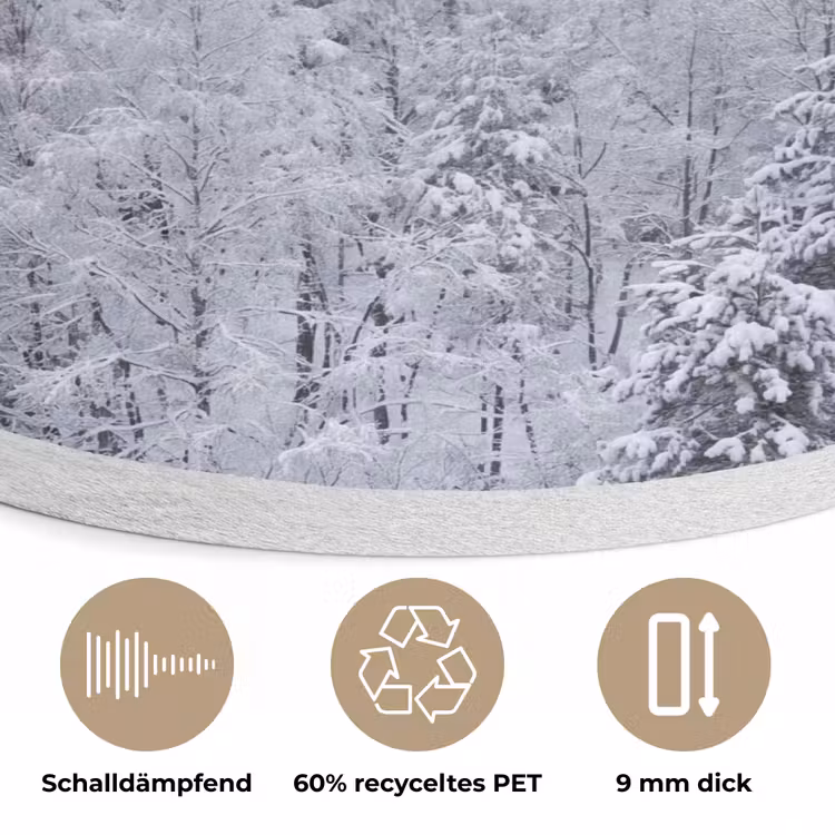 Bos - Sneeuw - Winter - Natuur - Wit Akoestische PET Vilt - Rond klein -closeup_DE