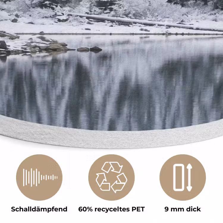 Bos - Reflectie - Meer - Winter - Serene Akoestische PET Vilt - Rond klein -closeup_DE